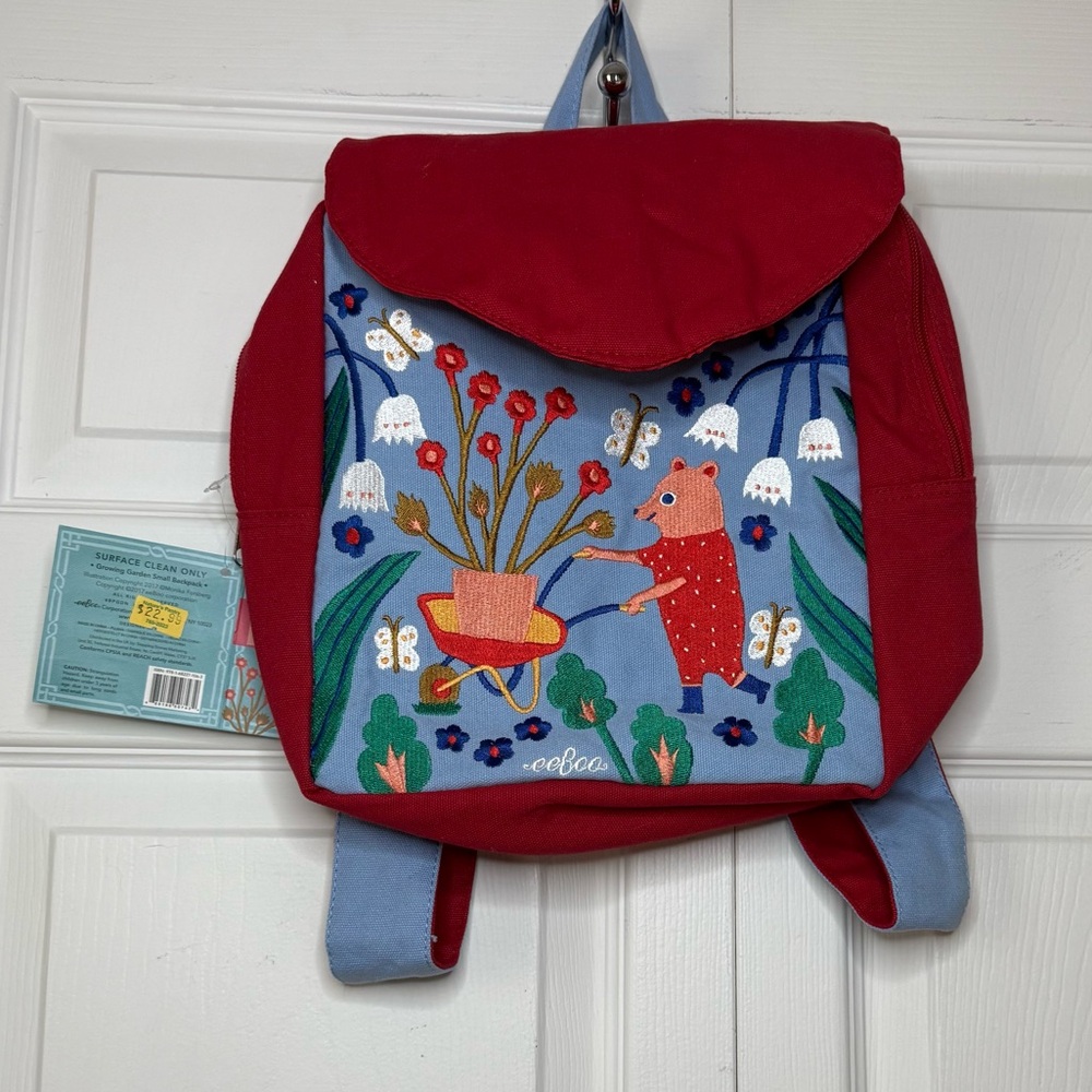 Eeboo backpack 2017. Red with tags . Embroidery.small